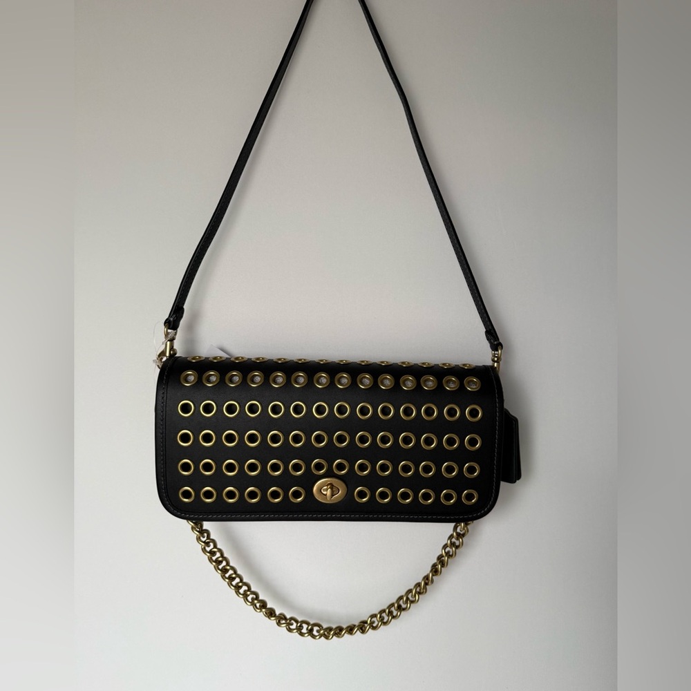 Coach Dinky Bag With Grommets Black/Gold CY927 NWT
